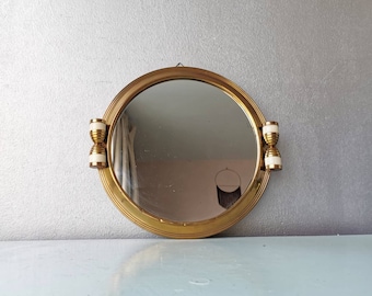 Vintage metal round gold mirror, 70s