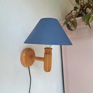 Vintage wooden wall lamp with fabric shade, 80s
