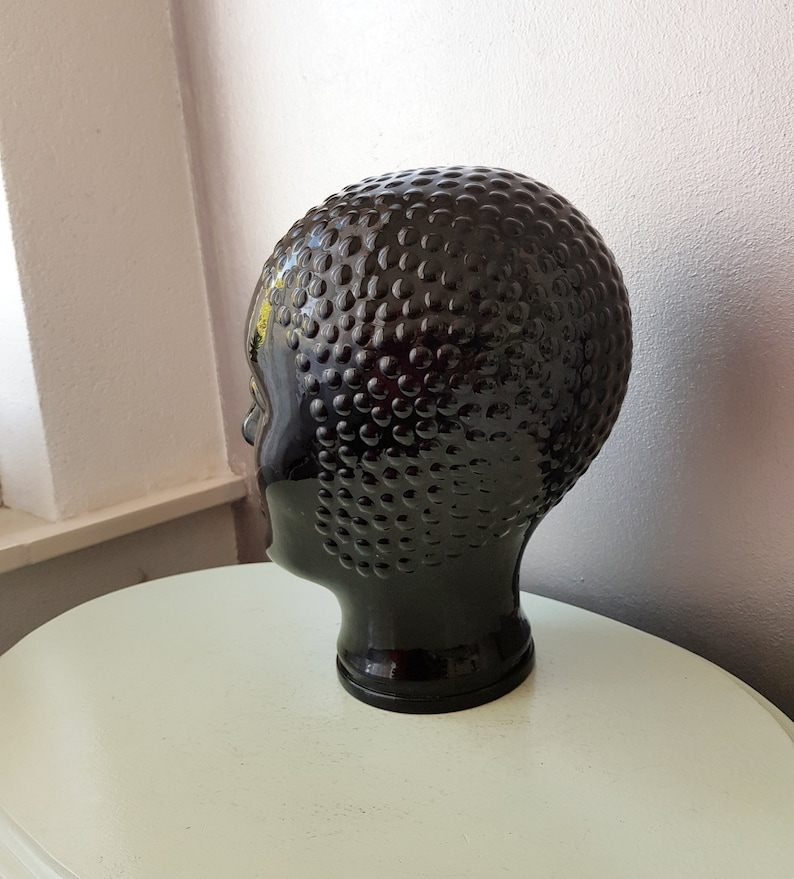 Vintage Black Glass Mannequin headDisplay headmannequin from the years 70
