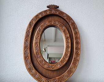 Beau miroir vintage en bois des années 1970