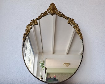 Art Deco style cast iron oval mirror, 1960s