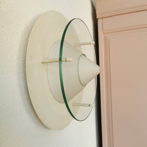 Vintage round wall lamp with glass, 80s