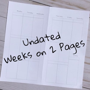 Printed Undated Weekly Travelers Notebook Insert, Refill Notebook, Weekly Planner, Weekly Calendar, Minimalist Layout, Week on 2 Page, Wo2P