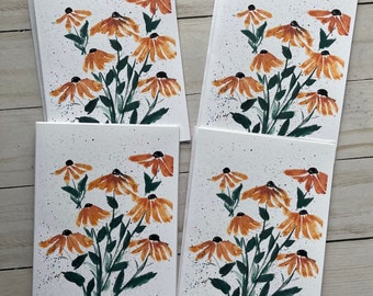 Watercolor Black Eyed Susans Blank Notecards with Envelopes, Greeting Cards, All Occasion Note Cards, Folded Stationery Set, Set of 4 Cards