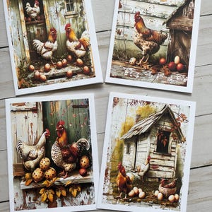 Cartes de correspondance vierges pour poulailler avec enveloppes, cartes de voeux, cartes de correspondance toutes occasions, lot de papeterie plié, lot de 4 cartes, ferme, propriété familiale