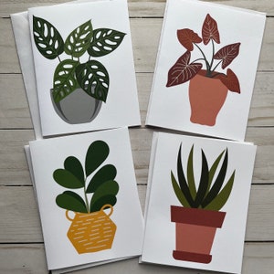 Plantas de interior Tarjetas en blanco con sobres, Tarjetas de felicitación, Tarjetas de notas para todas las ocasiones, Juego de papelería plegada, Juego de 4 tarjetas, Regalo para mamá