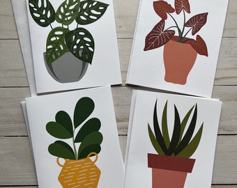 Houseplants Blank Notecards with Envelopes, Greeting Cards, All Occasion Note Cards, Folded Stationery Set, Set of 4 Cards, Gift for Mom
