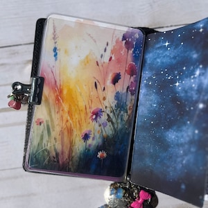 Painel de caderno de viajantes de flores silvestres em aquarela, quadro de lápis planejador de anel, painel de pasta de orçamento, bolso pessoal A5 B6 A6