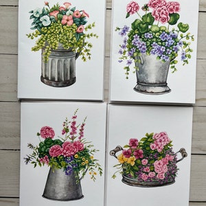 Gartenblumen Blanko Grußkarten mit Umschlägen, Grußkarten, Grußkarten für alle Anlässe, Gefaltetes Briefpapier Set, Satz von 4 Karten, Geschenk für Mama