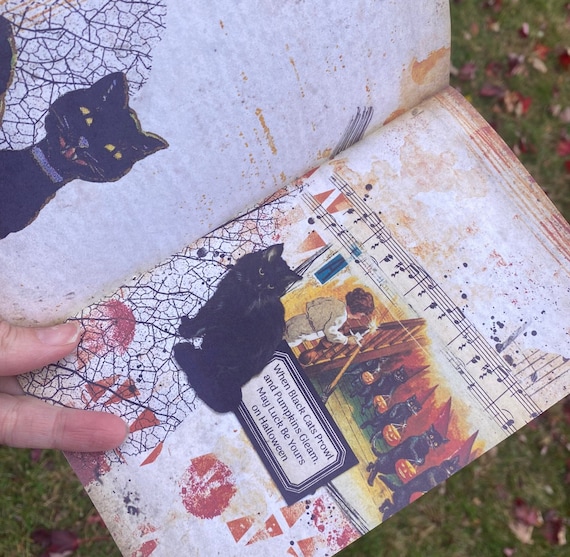 Witchery Junk Journal Travelers Notebook Inserts, Halloween Printed Junk Journal, Black Cat Vintage Refill Insert, Halloween Scrapbook