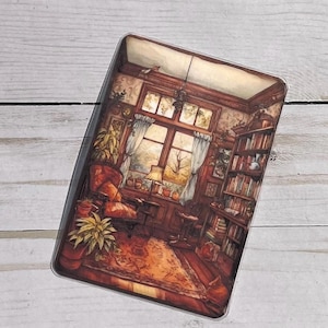 May include: A cozy living room with a large window, a comfortable armchair, a bookshelf filled with books, and a warm, inviting atmosphere.