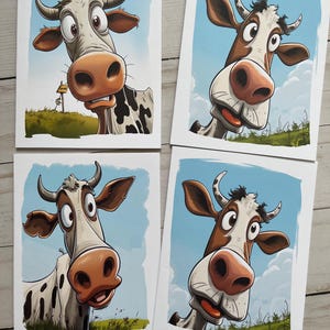 Lustige Kuh leere Karte mit Umschlägen, Grußkarten, Karte für jeden Anlass, gefaltetes Briefpapier-Set, 4 Karten, Geschenk für Mutter