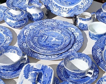 Blue Italian by Spode Individual Sale, Tea Cups & Saucers Creamer Sugar, Ramekin  Italian Ruins Chinoiserie Floral Border England