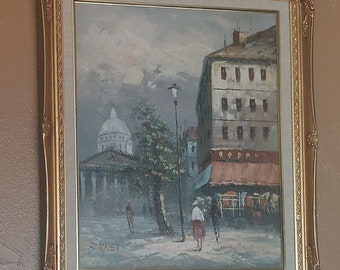 Caroline Burnette Perisian scène de rue originale signée et encadrée peinture à l'huile Basilique du Sacré-Cœur