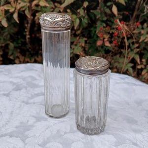 Antique Sterling Repousse Lid Vanity Bottle Set * Hallmarks Sterling Shaker Bottle/England