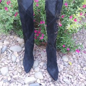 Vintage Antonio Melani Designer Suade and Fur Knee High Black Boots Women&#39;s 8.5M