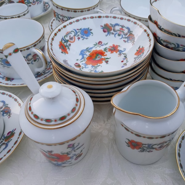 Vintage Vieux Chine Von Raynaud & Co Ceralene Empire Weiß Einzelstück Verkauf Orange und Blau Floral Limoges Frankreich