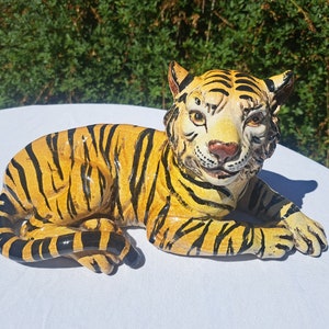 Vintage Italian Hand Painted Tiger Statue Signed