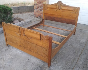 Antique Oak Bed Etsy