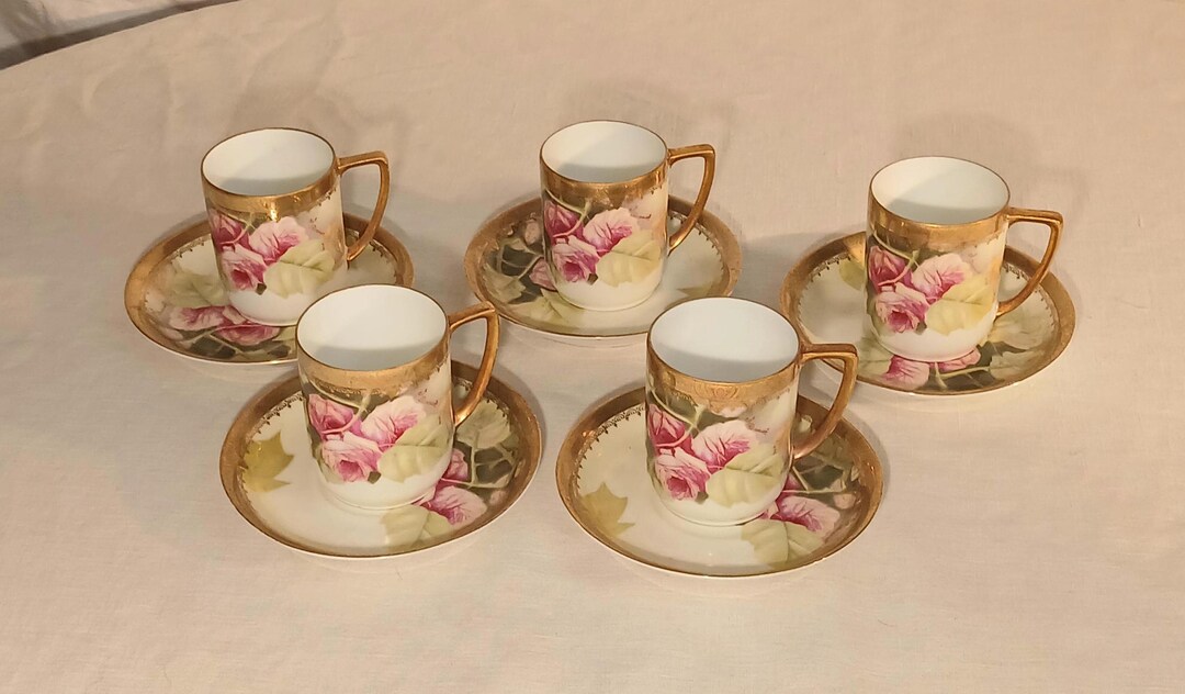 Vintage 50s Porcelaine Fine Fragonard Scène Lot De 5 Demitasse Tasses