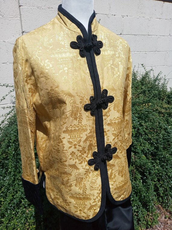 Vtg Cheongsam S/M Yellow Brocade Qipao Jacket and… - image 4