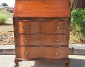 Vintage Walnut Serpentine Locking Drop Front Secretary Desk Chest of Drawers