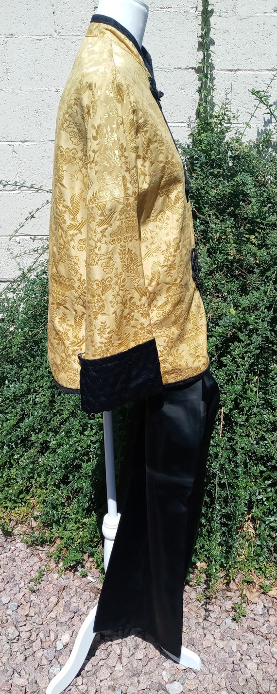 Vtg Cheongsam S/M Yellow Brocade Qipao Jacket and… - image 6