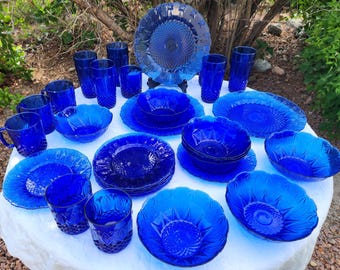 Vintage Avon Royal Sapphire Cobalt Blue Glass Luminarc France Glasses Bowls & Plates Individual Piece Sale