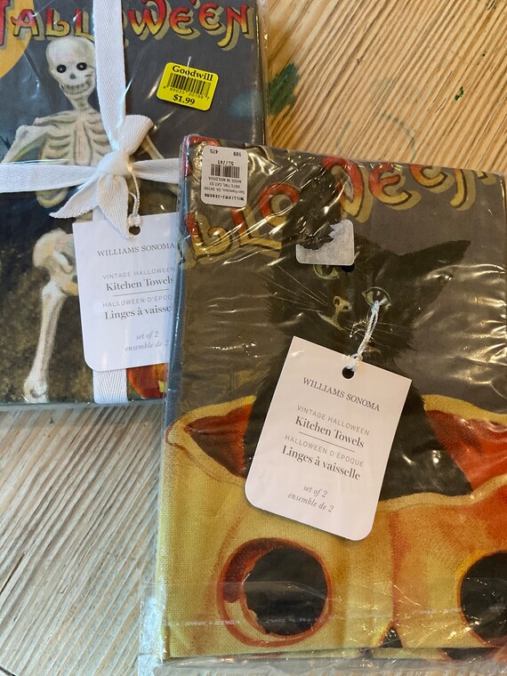 Vintage Halloween Kitchen Towels Williams Sonoma Etsy