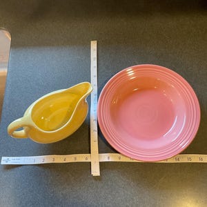 Homer Laughlin Fiesta Gravy Boat and Pink Bowl