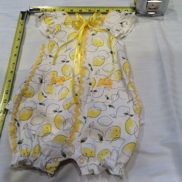 Little Wonders, 3-6 mo.,baby bubble romper, brand new, rickrack, eyelet, bows, fresh lemon design, toddler sunsuit, lemon Baby outfit, soft