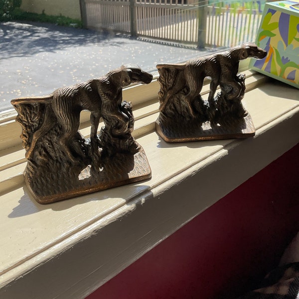 Patinated Brass Bronze Setter Dog Bookends