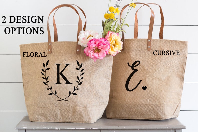 Bridal Party Totes, Personalized Bridesmaid Gifts, Burlap Bridesmaid Bag, Bridesmaid Totes, Personalized Burlap Tote Bags for Bridesmaids image 2