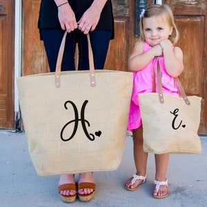 Monogrammed Tote Bag Beach Bag Mothers Day Gift For Her Totes Burlap Overnight Bag Weekenders Travel Bag Personalized Bag Tote for Women image 4