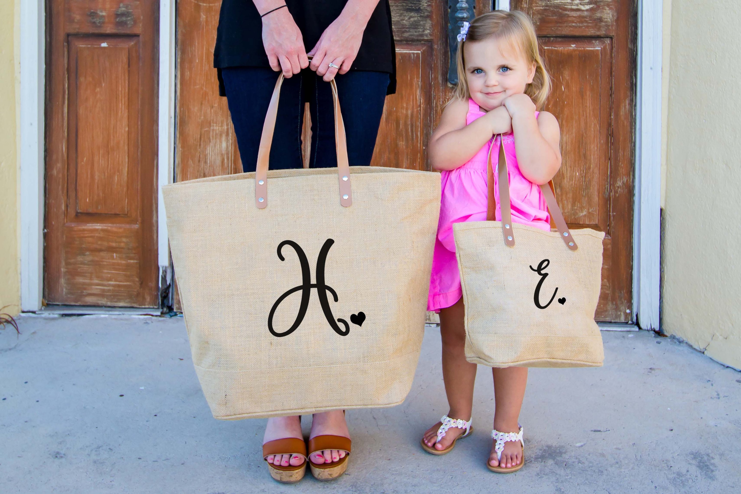 Personalized Tote Bag - mom and child holding personalized bags