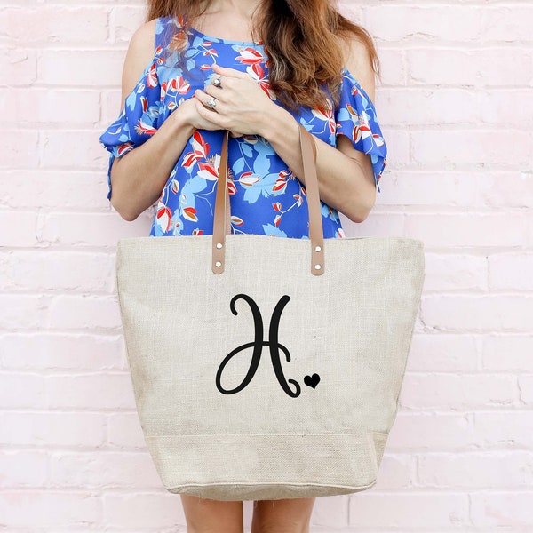 Monogrammed Tote Bag Cursive Letter Mothers Day Gift From Daughter By TotesBurlap, Personalized Bags For Women Beach Bag Mom Gift For Mom