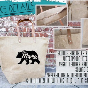 Mothers Day Gift Mommy and Me Gift for Mom Mama Bear Tote Bag Momma Bear Burlap Tote Baby Bear Tote bag Baby Bear Bag Diaper Bag image 4
