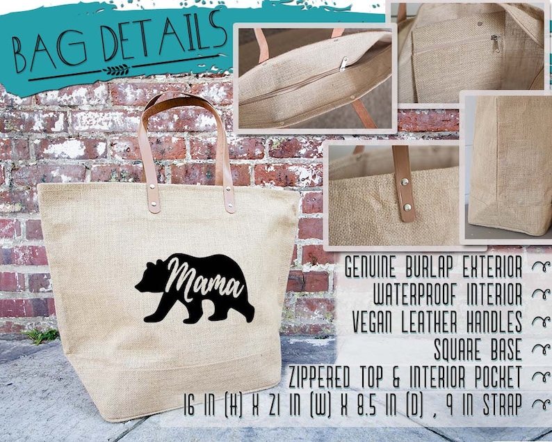 Mothers Day Gift Mommy and Me Gift for Mom Mama Bear Tote Bag Momma Bear Burlap Tote Baby Bear Tote bag Baby Bear Bag Diaper Bag image 4