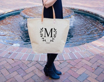 Tote Bag with Pockets Birthday Gift for Her Mothers Day Gift for Mom from Daughter Spring Tote Bag Burlap Tote Bag for Her