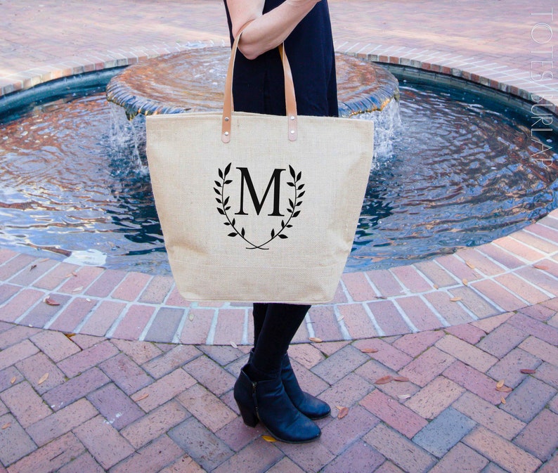 Tote Bag with Pockets Birthday Gift for Her Mothers Day Gift for Mom from Daughter Spring Tote Bag Burlap Tote Bag for Her image 1