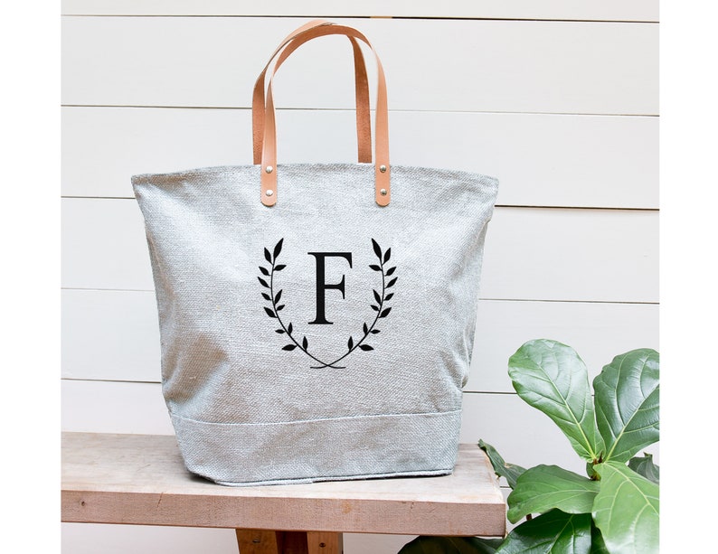 Monogrammed Tote Bag Beach Bag Mothers Day Gift For Her Totes Burlap Overnight Bag Weekenders Travel Bag Personalized Bag Tote for Women image 5
