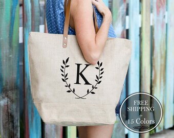 Personalized Tote, Large Monogrammed Purse, Burlap Initial Tote Bag, Burlap Bags, Burlap Tote Bag, Handbags, Weekender Bag Monogram Tote Bag