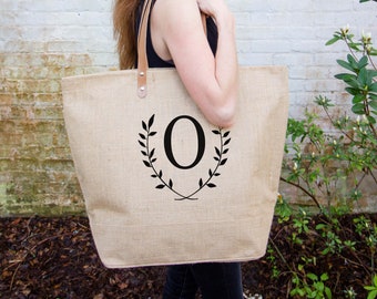 Large Burlap Tote Bag Monogrammed Beach Bag Women's Beach Bag Monogrammed Gifts For Her Monogrammed Birthday Gift For Mom Graduation Gift