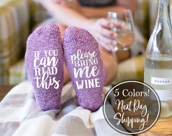 Regalos de Navidad para mamá de hija Calcetines de vino Regalo para su regalo de vino Si puedes leer este regalo de calcetines Regalo de cumpleaños divertido para esposa