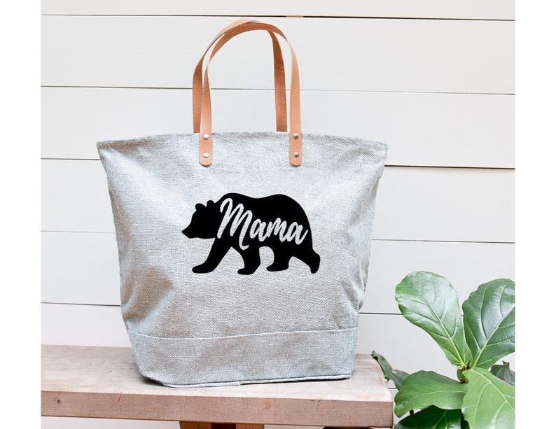 Mothers Day Gift Mommy and Me Gift for Mom Mama Bear Tote Bag Momma Bear Burlap Tote Baby Bear Tote bag Baby Bear Bag Diaper Bag image 2