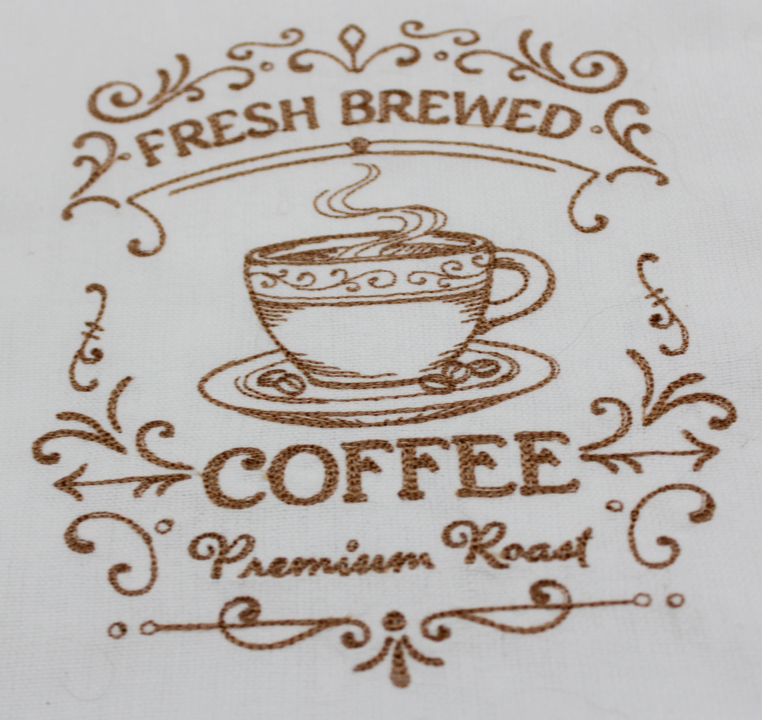 Cold Brew Iced Coffee Design Embroidered On A Natural Cotton Kitchen Towel  or Coffee Bar, Country Farmhouse Accent