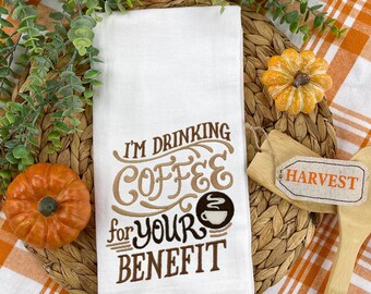 Embroidered Tea Towel, Funny Dish Towel, Decorative Kitchen Towel, Kitchen Decor, Coffee Lover Gift, Housewarming Gift, Wedding Shower Gift