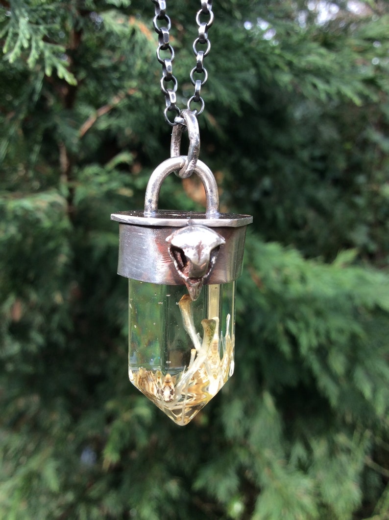 resin crystal owl skull crystal necklace full moon Owl Magic bones