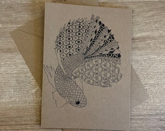 Porcelian Siamese fighting fish card, homemade and personalisation available.