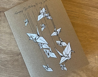 Japanese origami crane card, homemade and personalisation available.